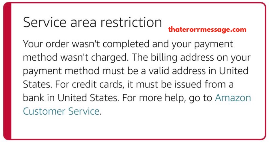 Service Area Restriction Order Wasnt Completed Amazon