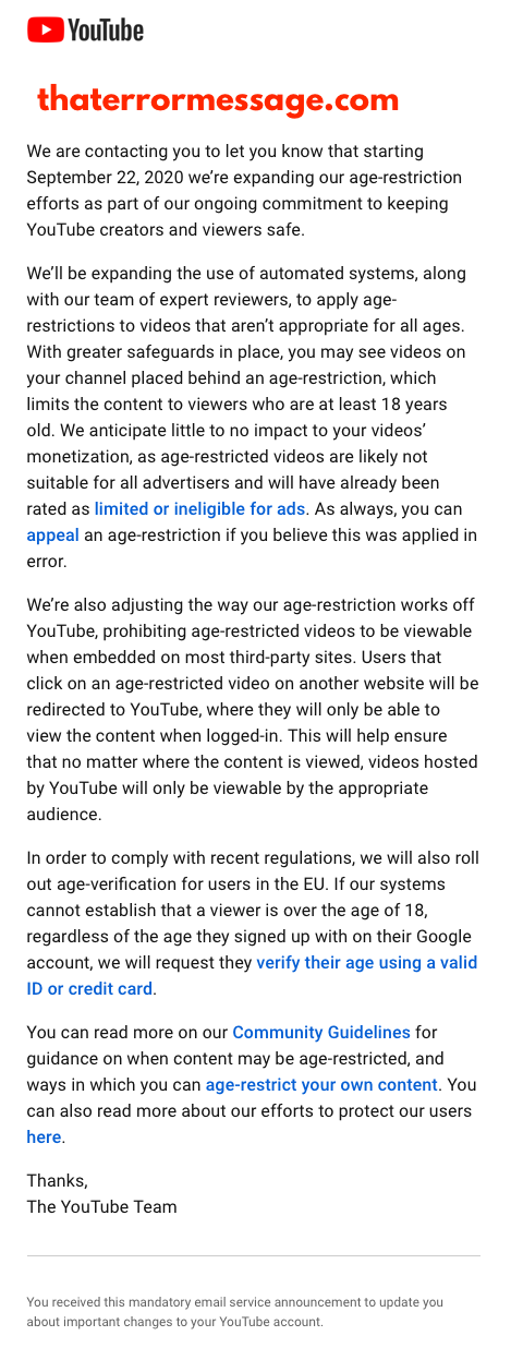 Important Changes To Age Restricted Content The Youtube Team