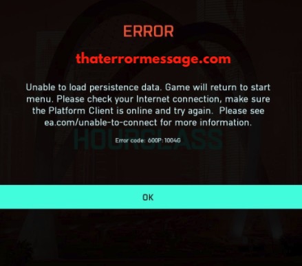 Unable To Load Persistence Data 600p 1004g Battlefield