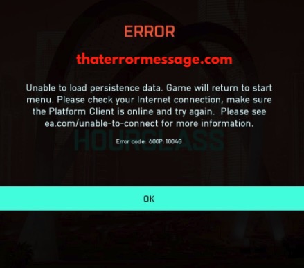 Unable To Load Persistence Data 600p 1004g Battlefield