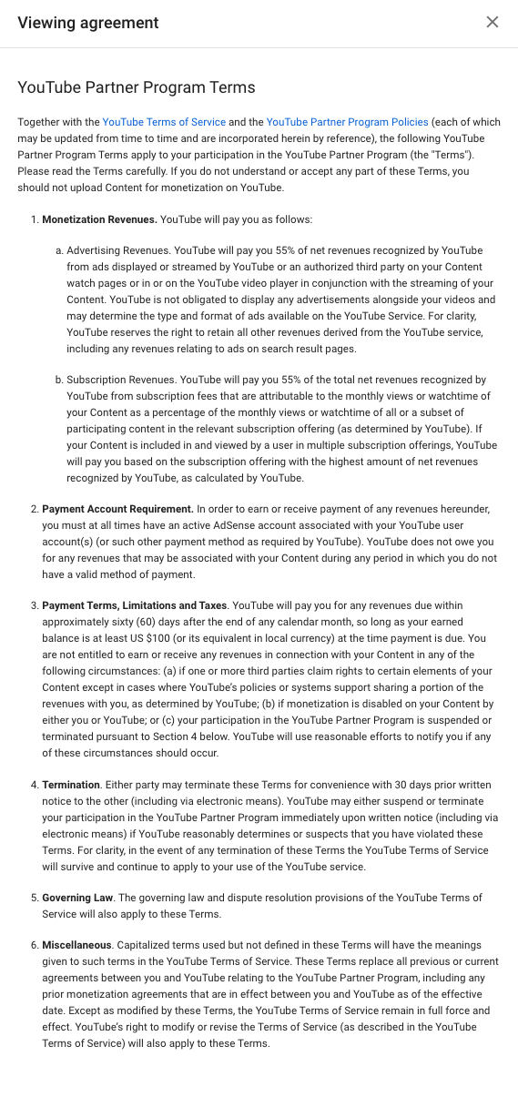 Youtube Partner Program Terms