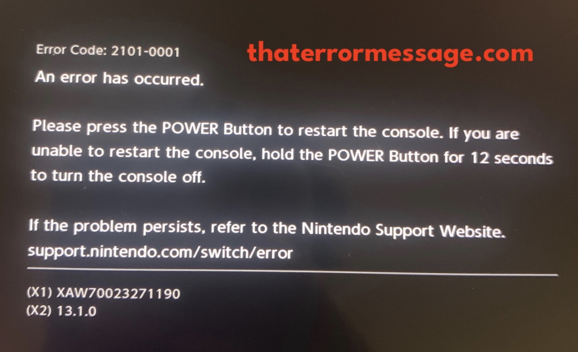 2101 0001 Error Nintendo Switch