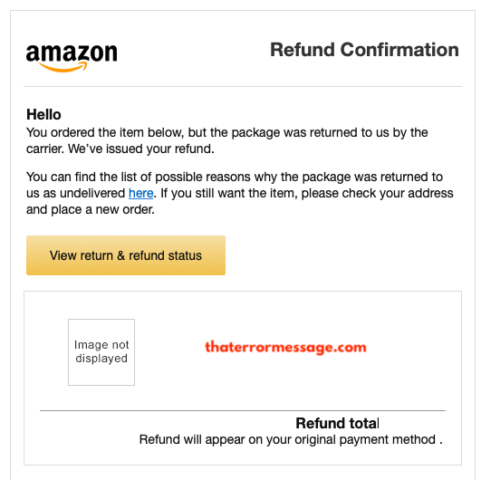 Amazon You Ordered The Item Below But The Package Was Returned To Us By The Carrier