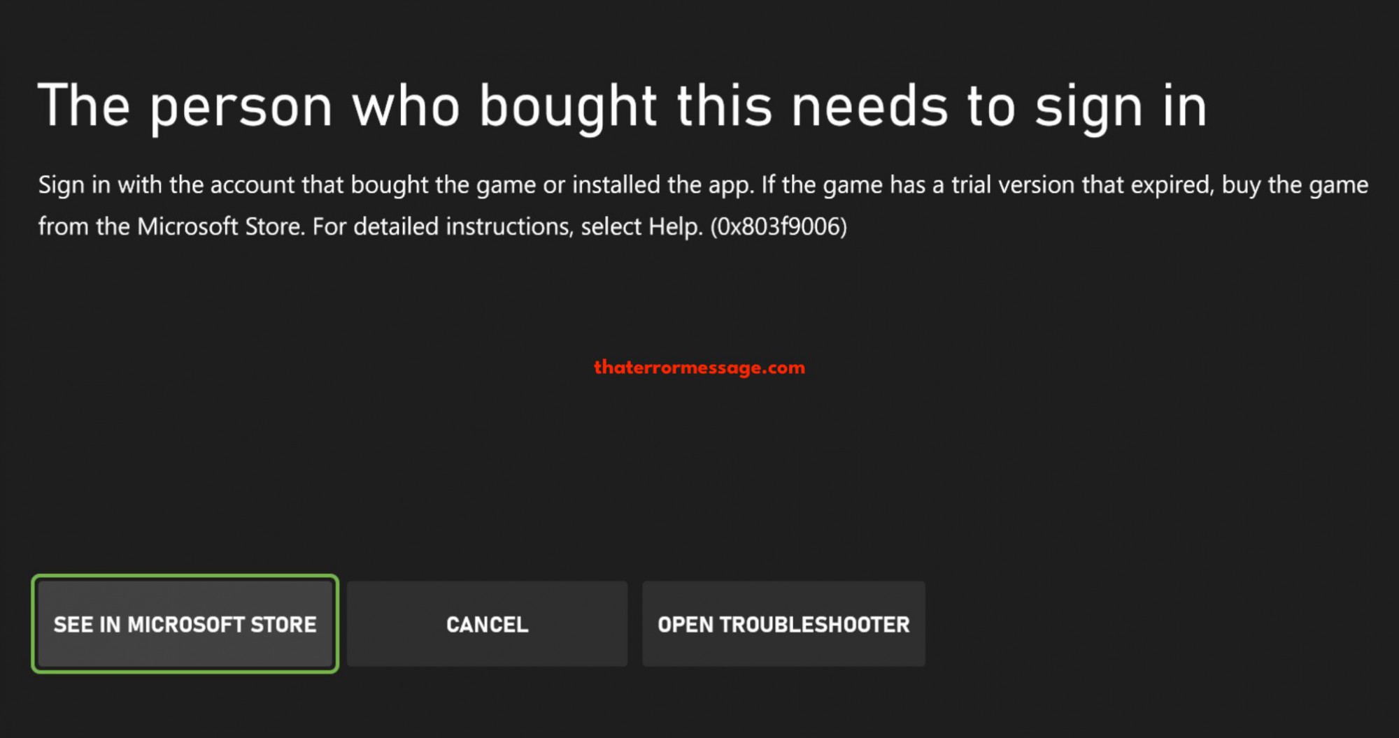 The Person Who Bought This Needs To Sign In 0x803f9006 Xbox