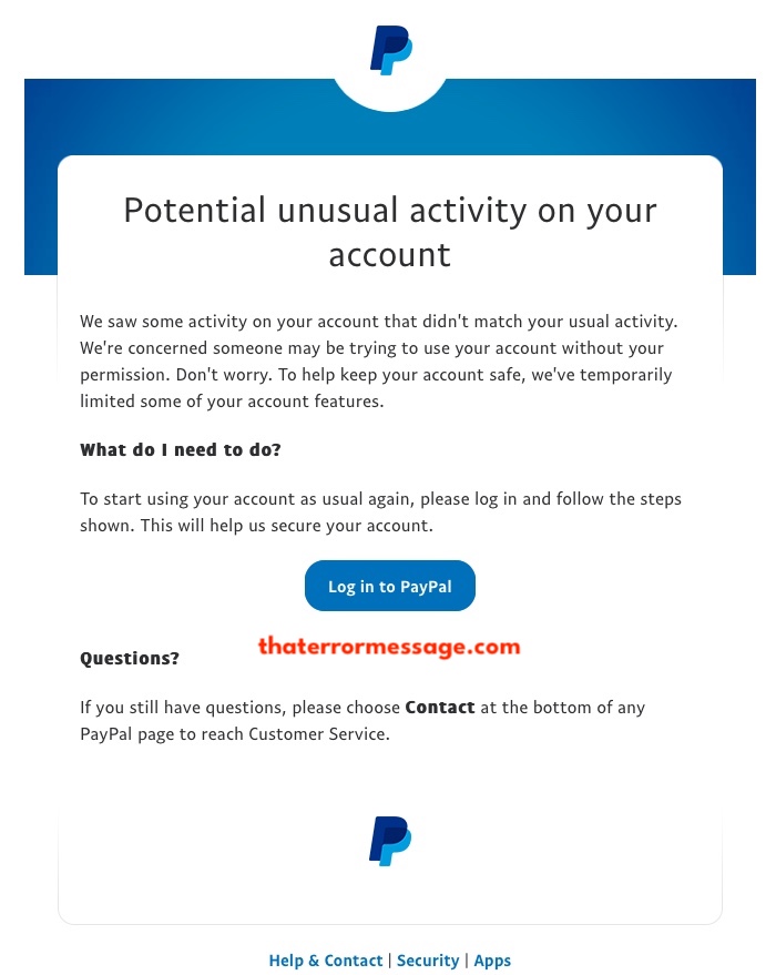 Unusual Account Activity Paypal