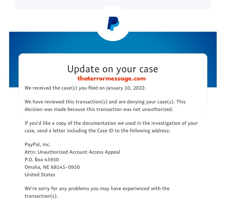 Your Paypal Case Was Denied