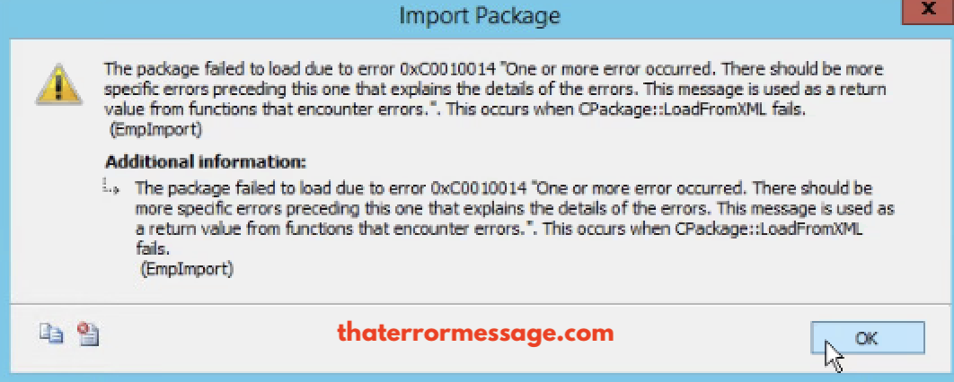 Package Failed To Load 0xc0010014 Cpackage Loadfromxml Empimport
