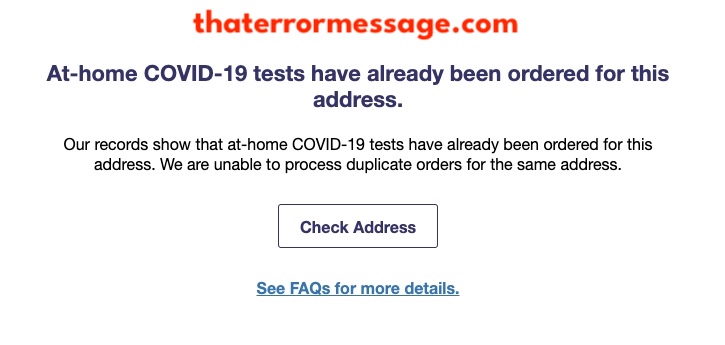 At Home Covid 19 Tests Have Already Been Ordered For This Address Usps