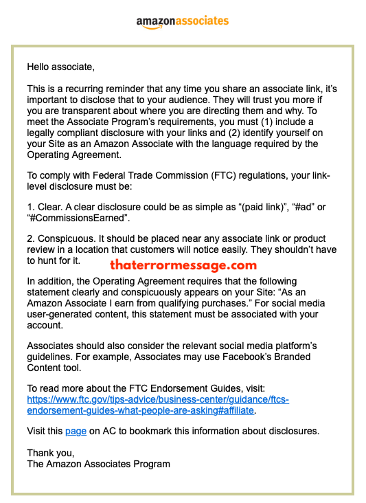 Amazon Associates Program Disclosure Reminder