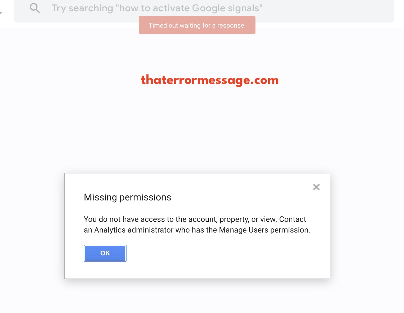 Timed Out Waiting For A Response Missing Permissions Google Anayltics 4