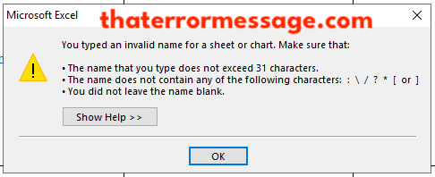 You Typed An Invalid Name For A Sheet Microsoft Excel