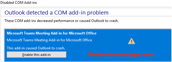 Outlook Detected A Com Add In Problem Teams Meeting