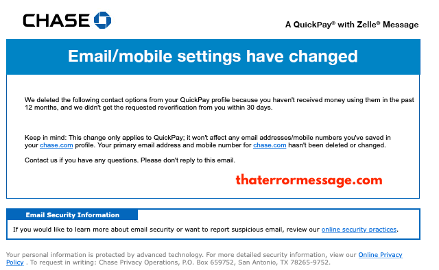 We Deleted One Or More Of Your Chase Quickpay Contact Options