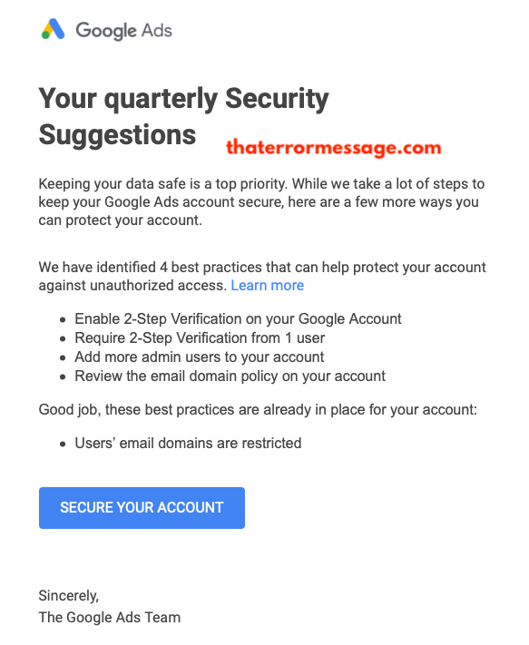 Your Quarterly Security Suggestions Google Ads