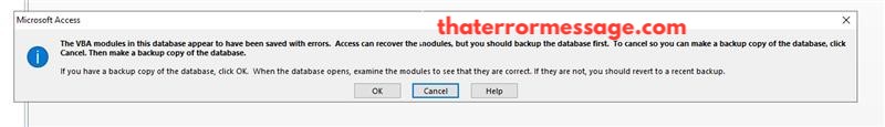 The Vba Modules In This Database Appear To Have Been Saved With Errors