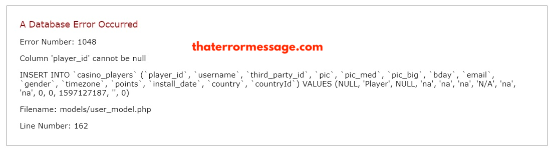 A Database Error Occurred Facebook