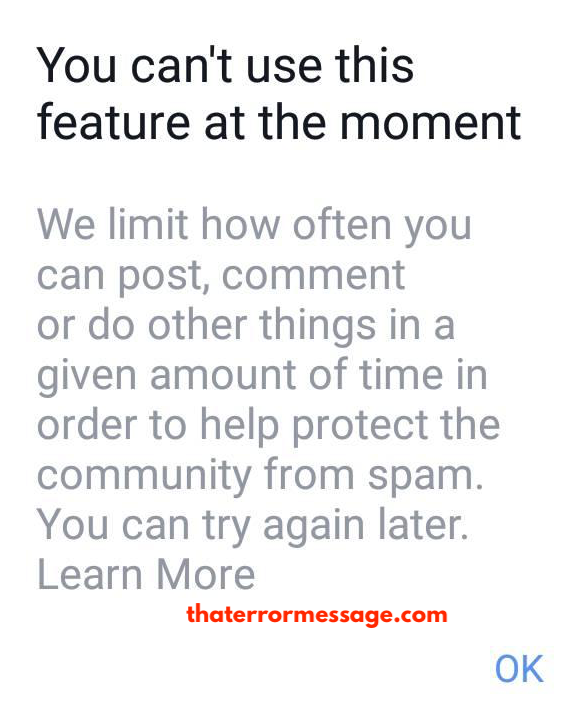 You Cant Use This Feature At The Moment Facebook