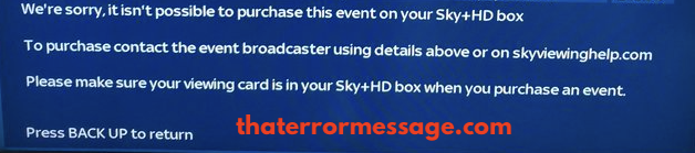 Sky Tv Not Possible To Purchase This Event On Your Sky Hd Box