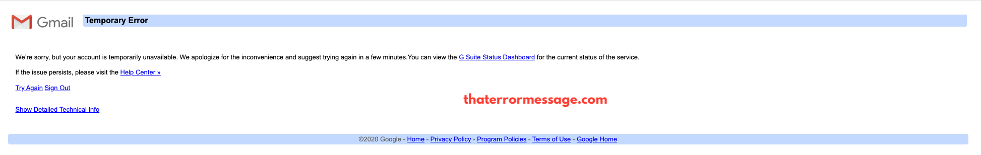 Google Gmail Temporary Error