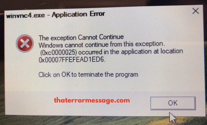 Winvnc4 Exception Cannot Continue 0xc0000025