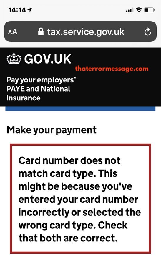 Card Number Does Not Match Card Type Hmrc