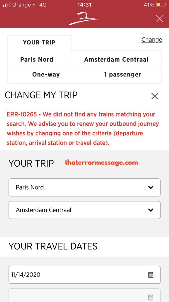 Err 10265 We Did Not Find Any Trains Thalys