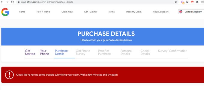 Oops Were Having Some Trouble Submitting Your Claim Google Purchase