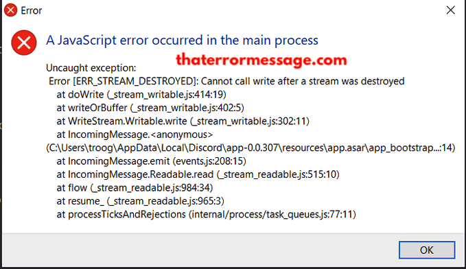 Err Stream Destroyed Cannot Call Write Javascript