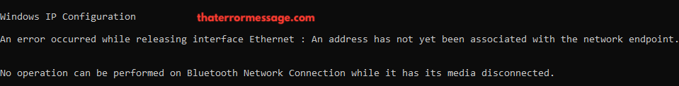An Address Has Not Yet Been Associated With The Network Endpoint