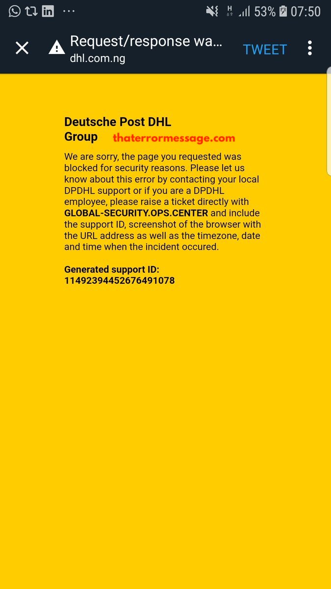 Page You Requested Was Blocked For Security Reasons Dhl Express