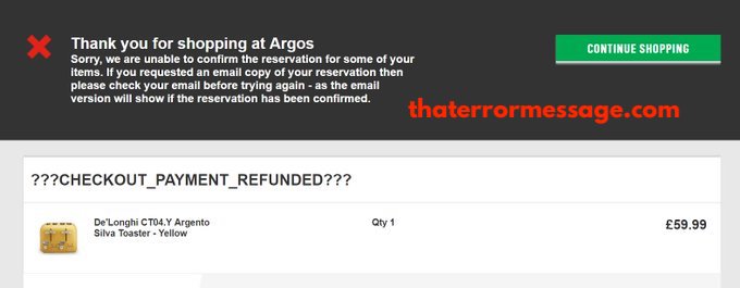 We Are Unable To Confirm The Reservation Argos